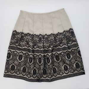 ANN Taylor Oyster Satin Black Alencon Lace Aline Skirt
